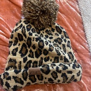 CC Leopard Print Pom Beanie - Brown and Black